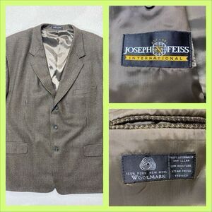Joseph & Feiss Wool Brown Houndstooth Blazer Men 52R‎ 3 Button Front & Sleeve